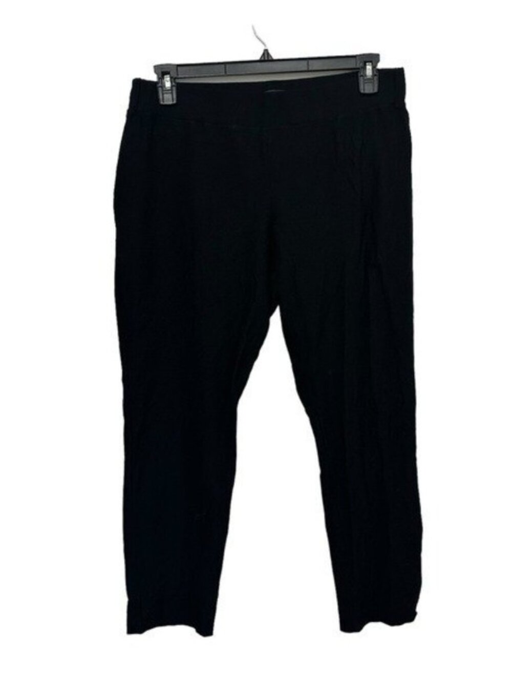 Eileen Fisher Washable Stretch Crepe Pants Womens L Black Slim Ankle Notch Hem